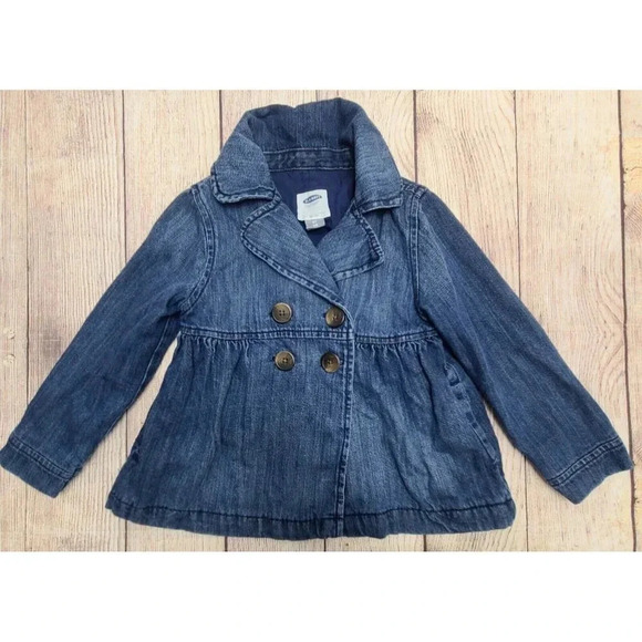 Old Navy Collared Denim Coat Jacket Girl's Size 4T Blue 4 Buttons Pockets - Picture 1 of 4